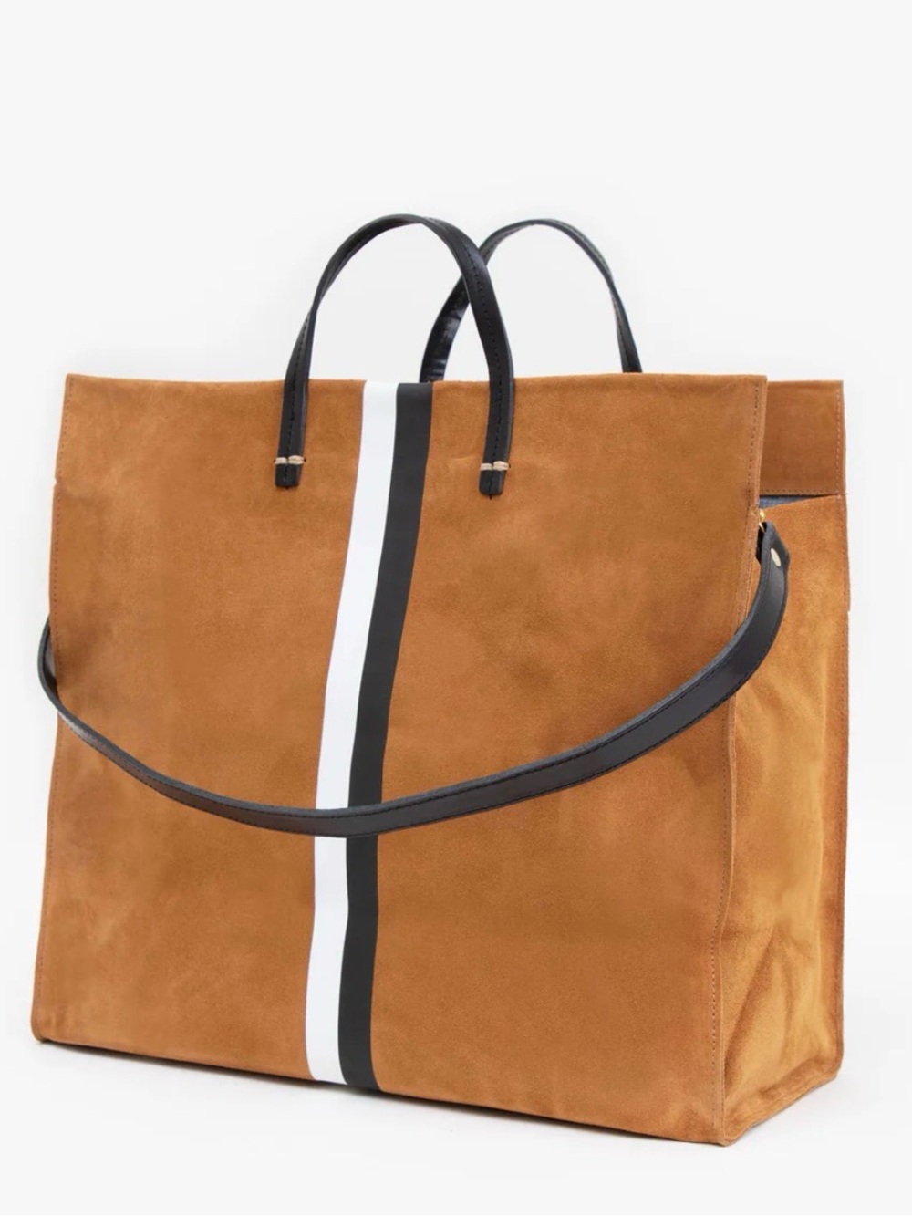 Clare V Tan Suede Tote with Black and Cream Stripe - Picture 3 of 10